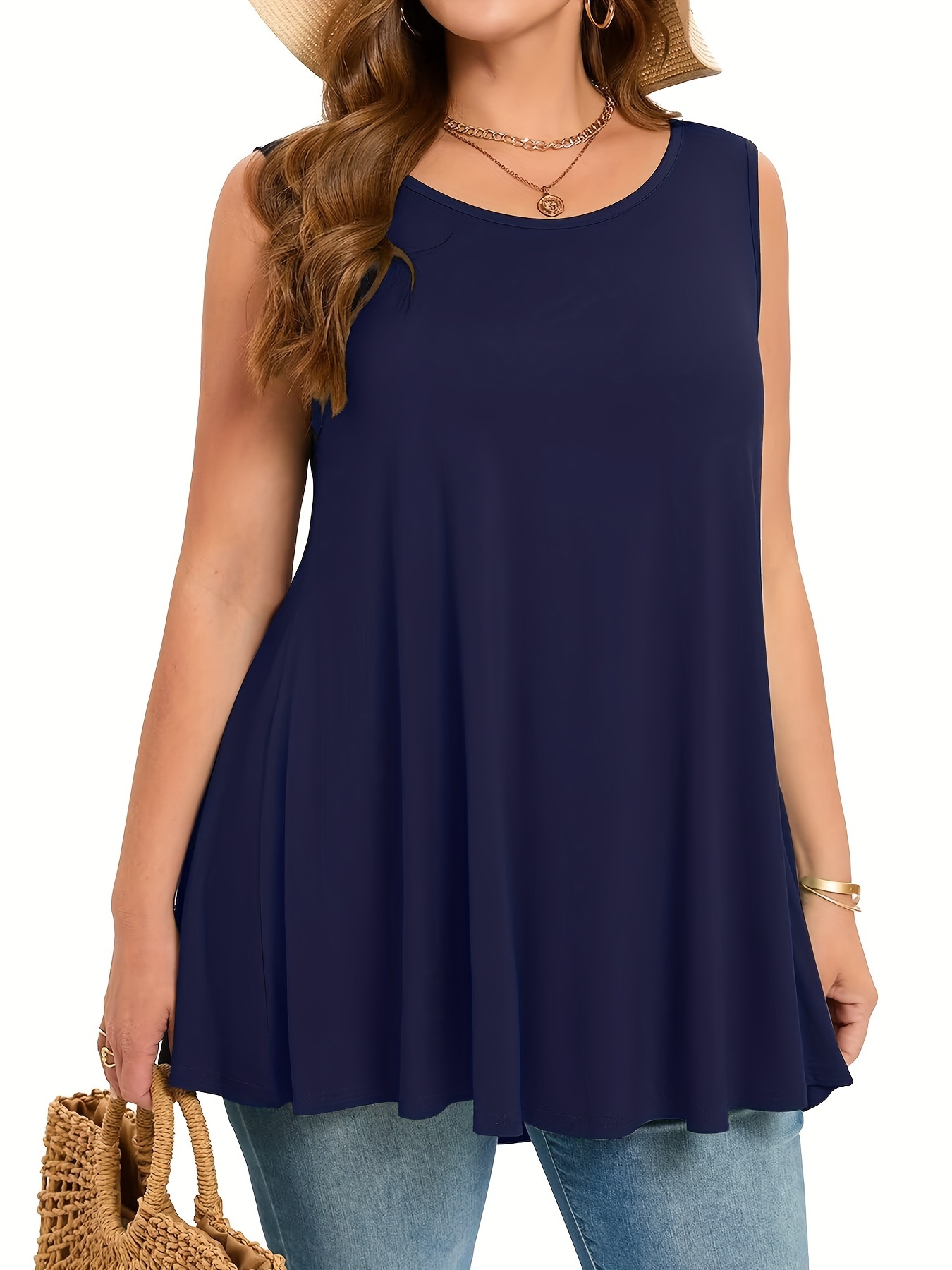 Summer Clothing Clearance - Простая однотонная майка больших размеров, повседневная