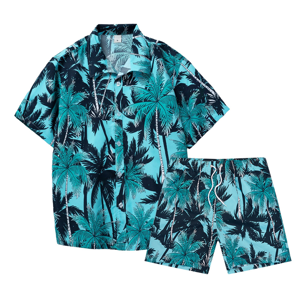 Beach Shirt Hawaiian - Мужской комплект с 3D-принтом гавайской кокосовой