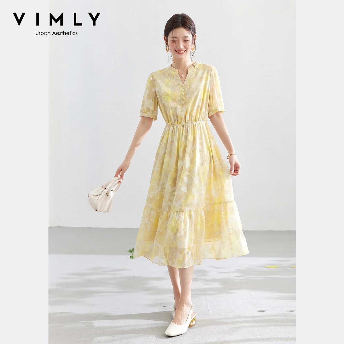 Yellow Summer Clothing - Женское желтое платье миди VIMLY с