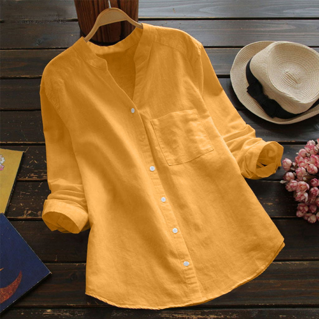 Yellow Summer Clothing - Женские повседневные рубашки из хлопка и