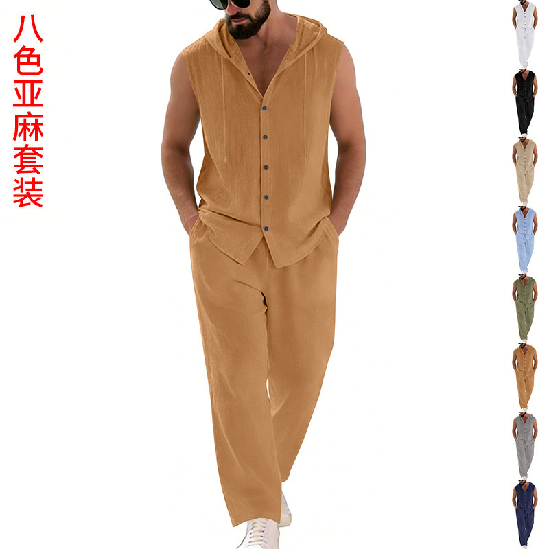 Summer Clothing Men - Мужской повседневный льняной костюм: толстовка с