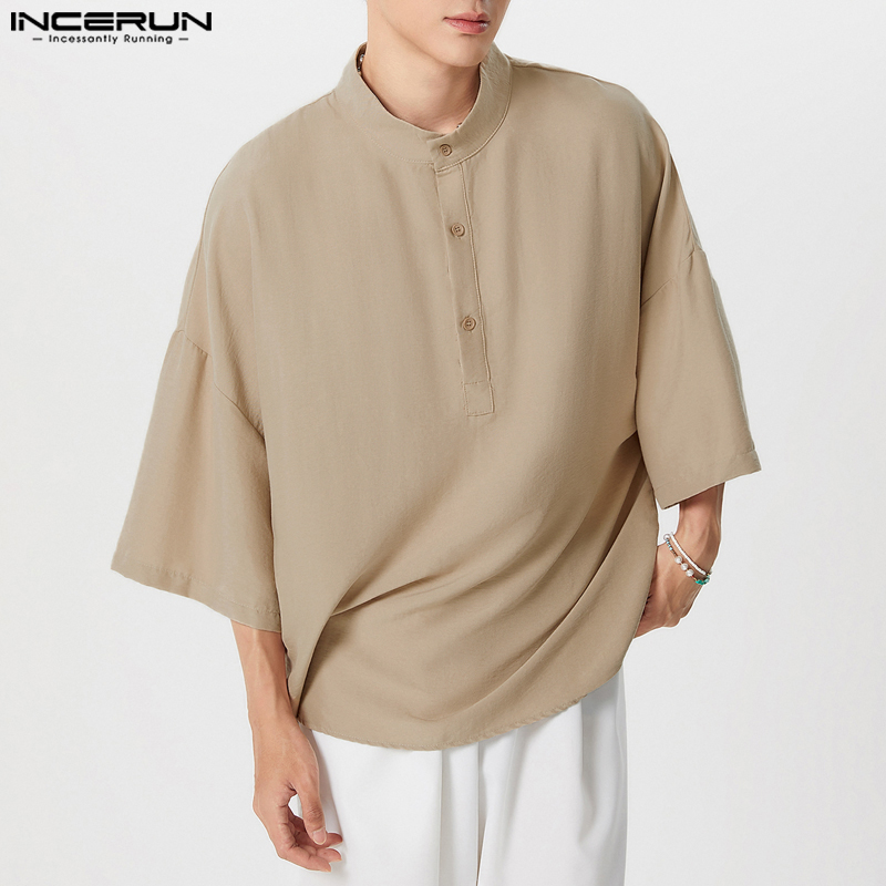 Summer Clothing Colors 2026 - Мужская рубашка INCERUN, однотонная, с воротником-стойкой,