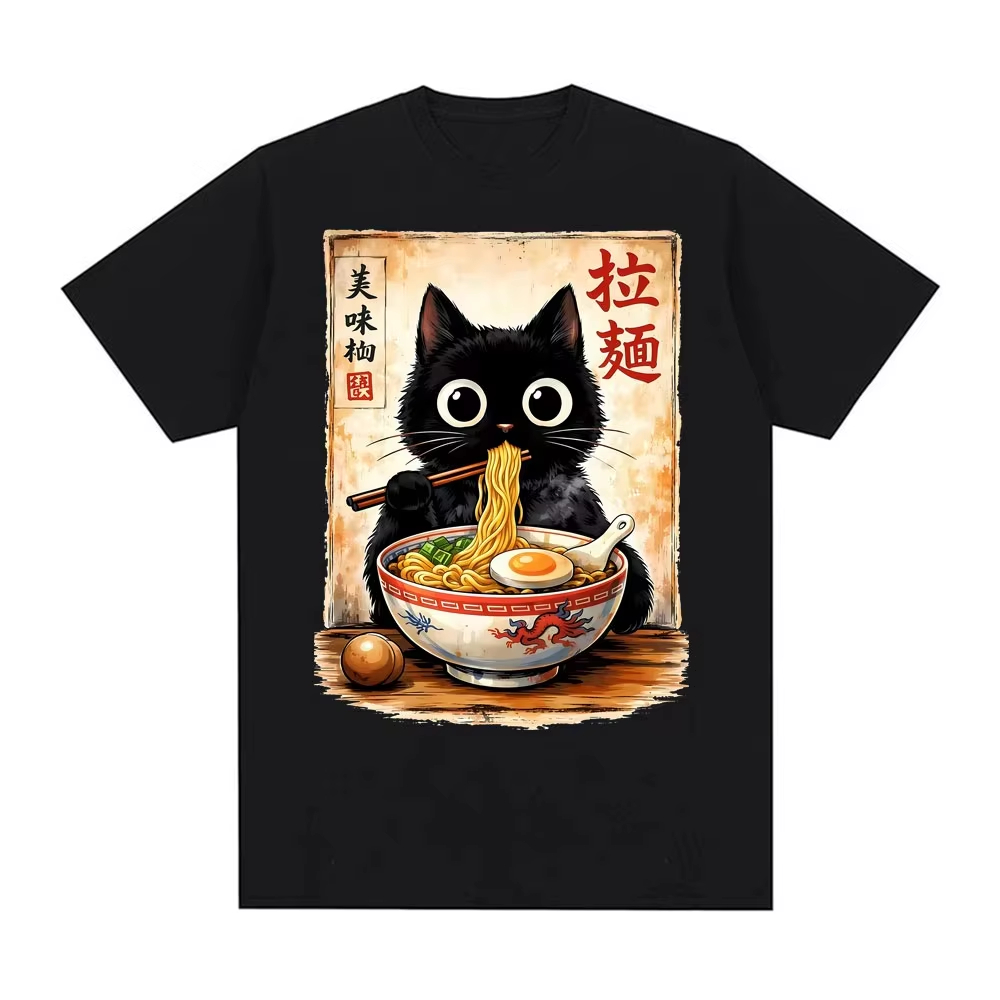 Summer Clothing Essentials Women - Футболка унисекс 2026 Kawaii Ramen Cat