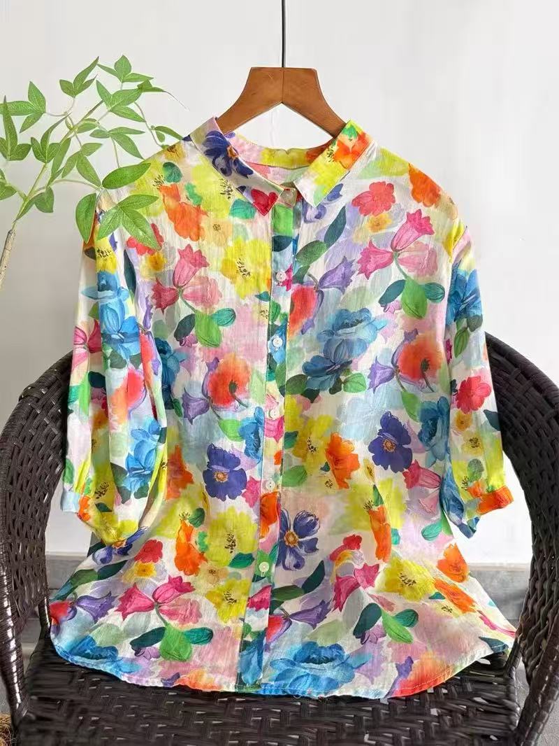 Summer Clothing In Japan - Женская рубашка из чистого рами с